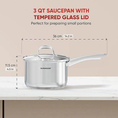 SUNHOUSE – 3 Quarts Stainless Steel Sauce Pan - Image 2