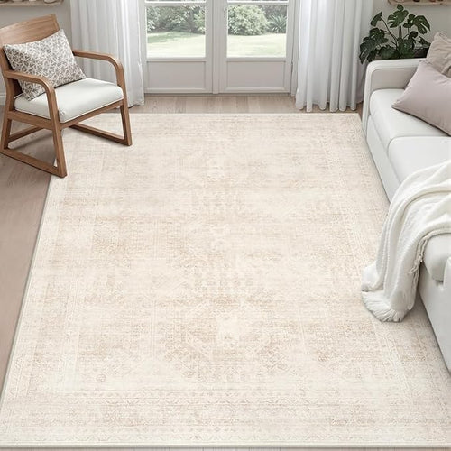 3x5 Area Rugs for Living Room: Vintage Boho Neutral Washable Rug Indoor Soft by Luxturiy