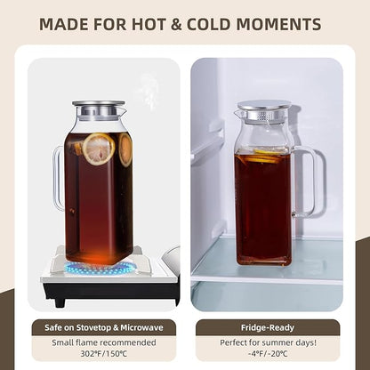 Glass Water Pitcher with Lid and Spout, 2L/68 Ounces Heat Resistant - Image 4