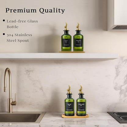 Olive Oil Dispenser Set, 2 x 11.8oz Deep Green Glass Bottles - Image 5