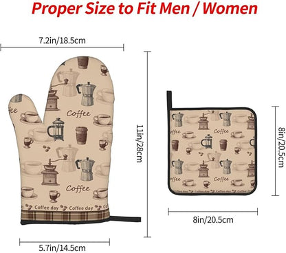 Vintage Coffee Themed Oven Mitts Heat Resistant, Vintage Pot Holder and Oven - Image 4