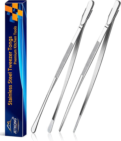 JETKONG 2 Pcs 12-Inch Kitchen Tweezers Fine Tweezer Tongs, Extra-Long Stainless by JETKONG