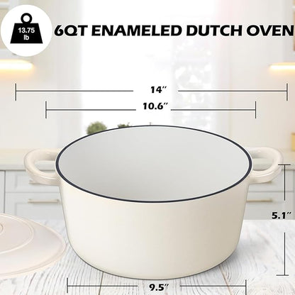 TeamFar 6Qt Dutch Oven, Enameled Cast Iron Dutch Oven Pot - Image 2