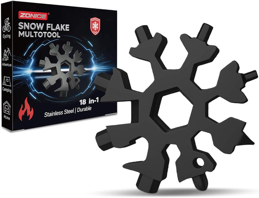 18-in-1 Snowflake Multi Tool – Stainless Steel with Bottle Opener & Wrench,Compact EDC Tool for Camping,Fishing,Hiking, Stocking Stuffers,Gifts for Men,Dad,Husband (Black)