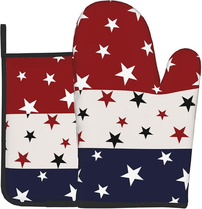 Red White and Blue Oven Mitts and Pot Holders Sets Patriotic American Flag by DZGlobal