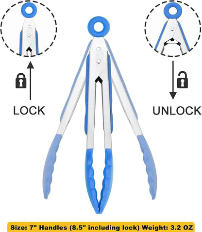 HINMAY Small Tongs with Silicone Tips 7-Inch Serving Tongs - Image 3