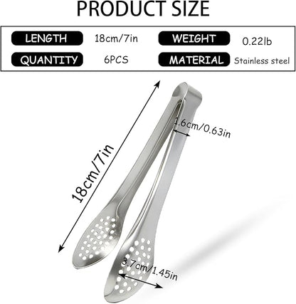 6 PCS Silver Serving Tongs for Party 7 Inch Stainless Steel Serving Utensils - Image 2