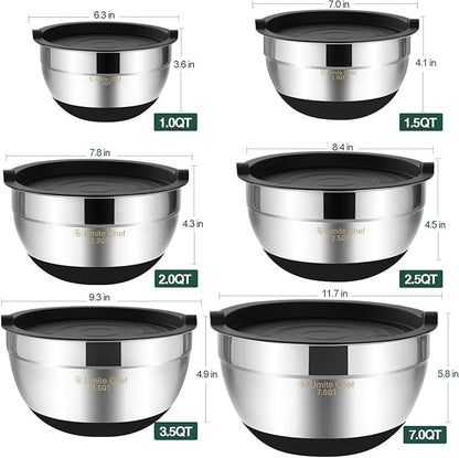 Umite Chef Mixing Bowls with Airtight Lids，6 piece Stainless Steel Metal - Image 6
