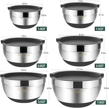Umite Chef Mixing Bowls with Airtight Lids，6 piece Stainless Steel Metal - Image 5