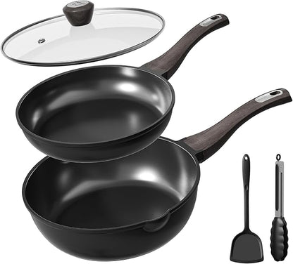 Nonstick Cookware Set, Titanium Coating Pan Set, Induction Cookware Oven Safe by OzawaBear