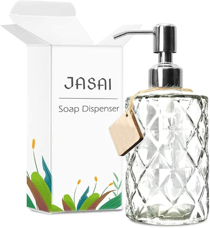 JASAI Diamond Design 12 Oz Glass Soap Dispenser, Kitchen soap Dispenser - Image 8