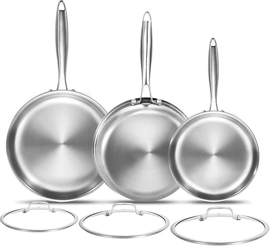 DELARLO Tri-Ply Stainless Steel Pan, 18/10 Frying Pan, Oven Safe Up to 600°F by DELARLOCOOKWARE