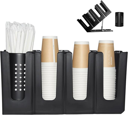 Cup Holder Lid Dispenser with Straw Organizer, 4 Compartment 7 Adjusting by Unknown