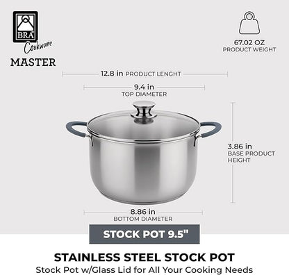 BRA COOKWARE Master Stainless Steel Stock Pot w/Glass Lid | 9.5 Inch 4 Quart - Image 2