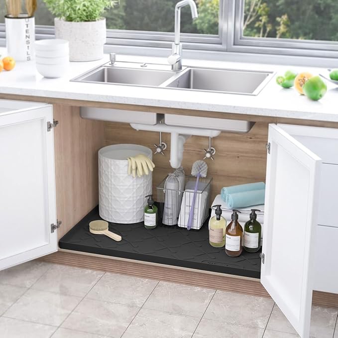 SIKADEER 40" x 22" Under Sink Mat Waterproof, Silicone Mat Kitchen Drawer Shelf - Image 2