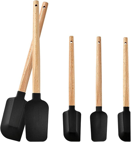 Silicone Spatula Set 5PCS Non-Stick, Ergonomic Wooden Handle, 600°F Heat by Unknown