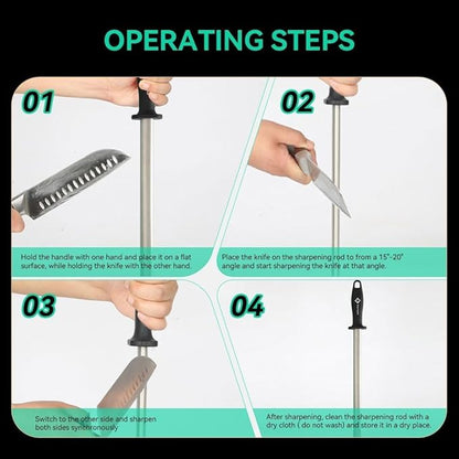 Kota Japan 12 in. Diamond Carbon Steel Professional Knife Sharpener Rod | - Image 9