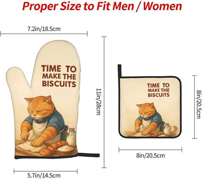 Cute Cat Oven Mitts and Pot Holder Set, Funny Heat Resistant Kitchen Gloves Hot - Image 9
