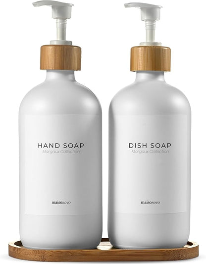 MaisoNovo Glass Soap Dispenser Bathroom Set of 2-16.9 oz Bathroom Soap by MaisoNovo-TheArtofSustainableLiving
