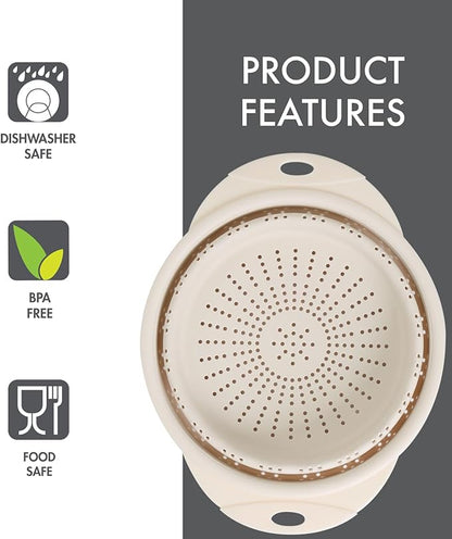 Dexas 10" Collapsible Silicone Colander in Cream, Kitchen Strainer - Image 4