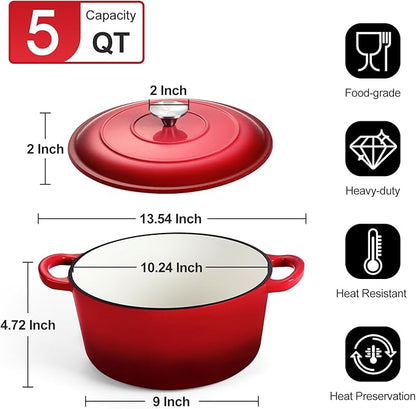 P&P CHEF 5QT Enameled Dutch Oven, Cast Iron Dutch Oven Pot - Image 2