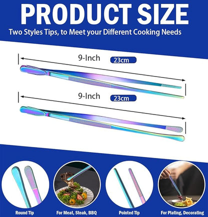 JETKONG 2 Pcs 9-Inch Culinary Tweezers Food Tweezers Kitchen Tweezer Tongs - Image 3
