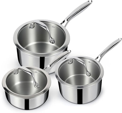 EWFEN 3 Ply Stainless Steel Sauce Pan Set by EWFEN