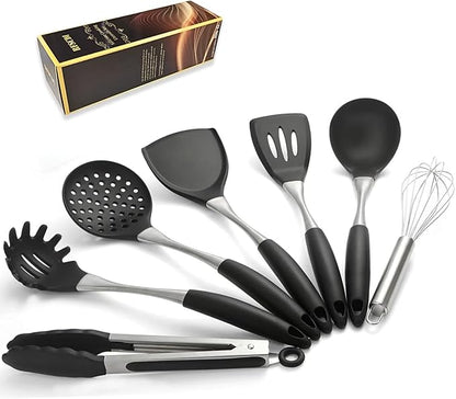 Premium Black Silicone Cooking Utensils Set by Unknown