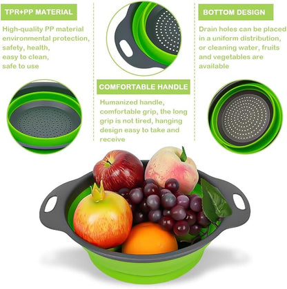 AUAUY 2 Pack Collapsible Colander Set, Round Silicone Folding Collapsible - Image 3