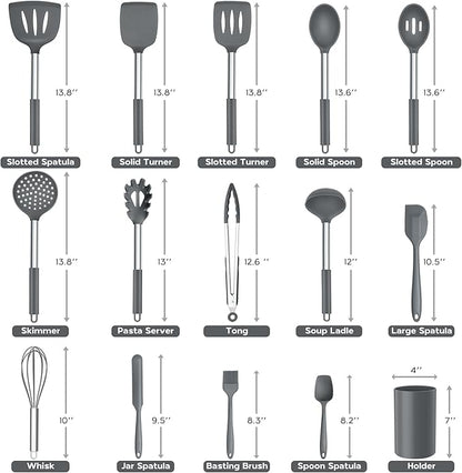 Onader Kitchen Cooking Utensils Set of 15, Silicone and Stainless Steel - Image 2