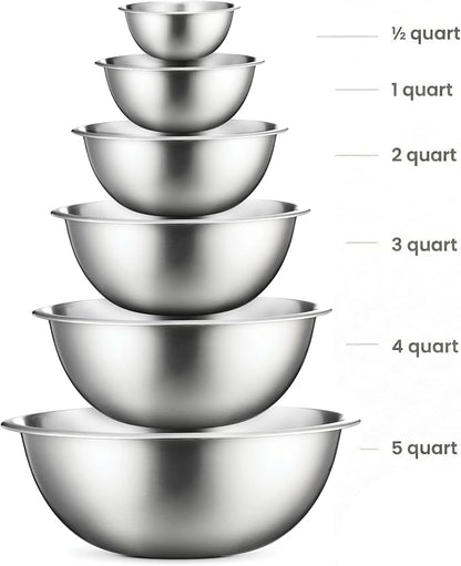 FineDine Stainless Steel Mixing Bowls Set, Dishwasher Safe, 6 Piece Metal - Image 2