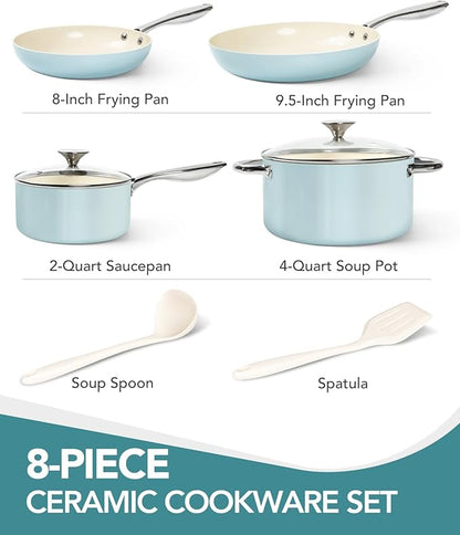 MICHELANGELO Pots and Pans Set Non Stick, 8-Piece Ti-infused Ceramic Cookware - Image 4