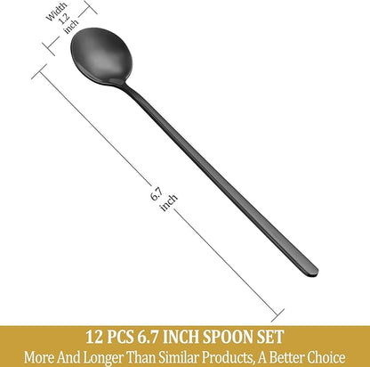 12 Pcs Teaspoons Set, 6.7 Inch Black Tea Spoons Long Handle, Food Grade - Image 2