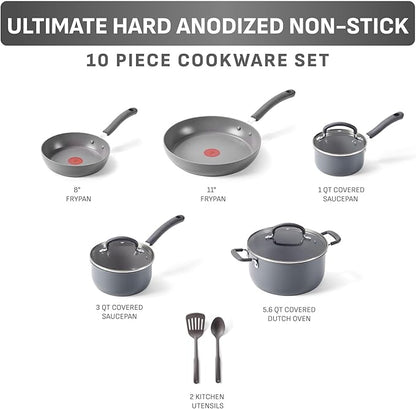T-Fal Ultimate Hard Anodized Nonstick 10 Piece Cookware Set, Oven Safe Up to - Image 2
