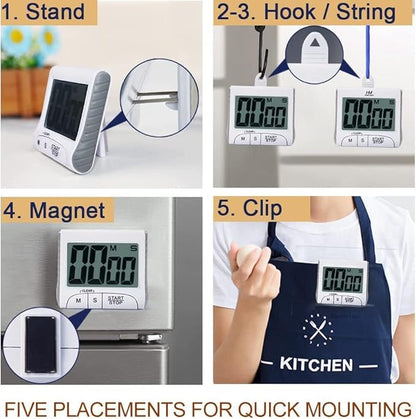 3" Large Display Kitchen Timer -Digital Timer Magnetic Back Loud Alarm On A - Image 5