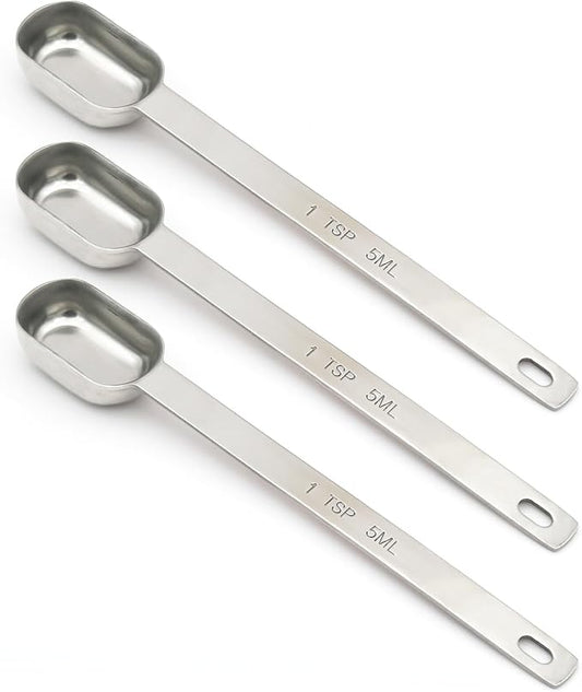 3PCS 1tsp Single Measuring Spoon, Stainless Steel Long Handle Individual by BERYLER