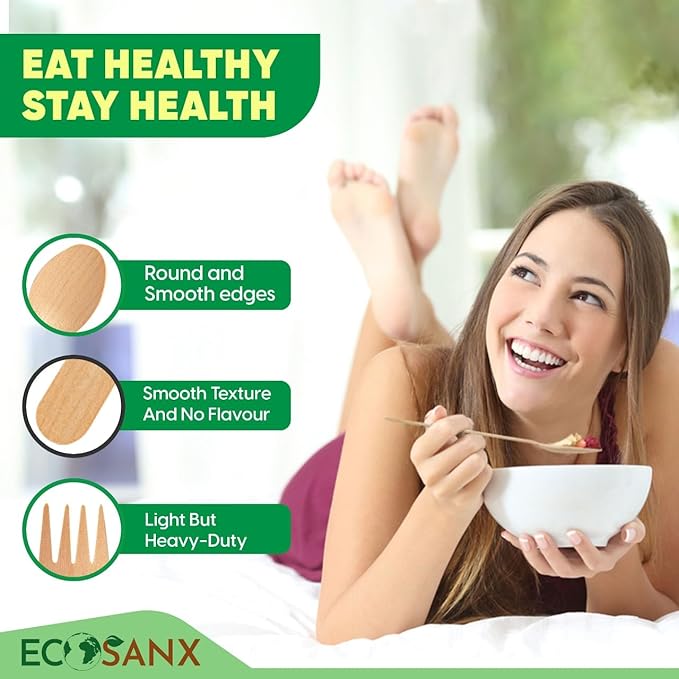 ECOSANX® 120 PCs Wooden forks for eating 6.5" Splinter Free Compostable Forks - Image 6
