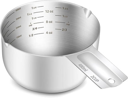 1PCS 2Cup Single Measuring Cup, Etched Inner Scale Stainless Steel Measure Scoop by BERYLER