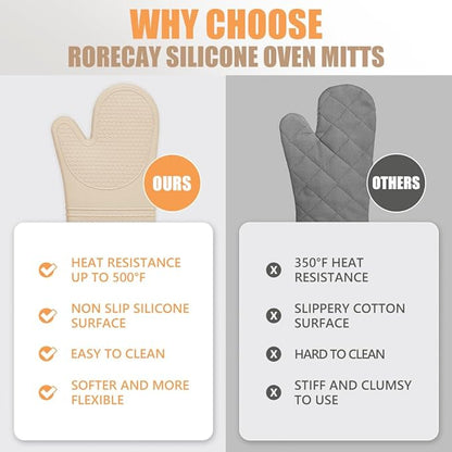 Rorecay Oven Mitts and Pot Holders Sets 6pcs, Extra Long Kitchen Silicone Oven - Image 5