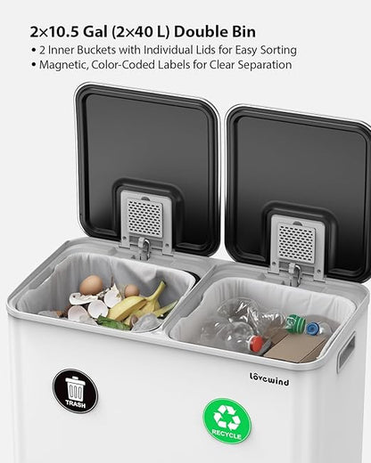 Lovewind Trash Can, 2 x 10.5 Gallon Garbage Can - Image 3