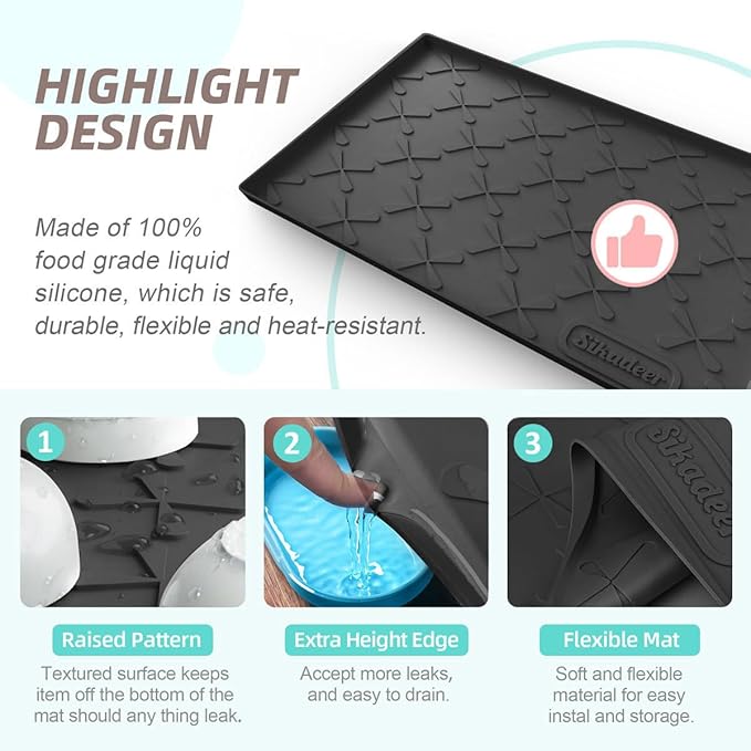 SIKADEER 28" x 19" Under Sink Mat Waterproof, Silicone Mat Kitchen Drawer Shelf - Image 4