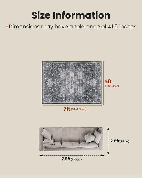 AMADA HOMEFURNISHING 5x7 Area Rugs, Washable Living Room Rug Low-Profile - Image 2