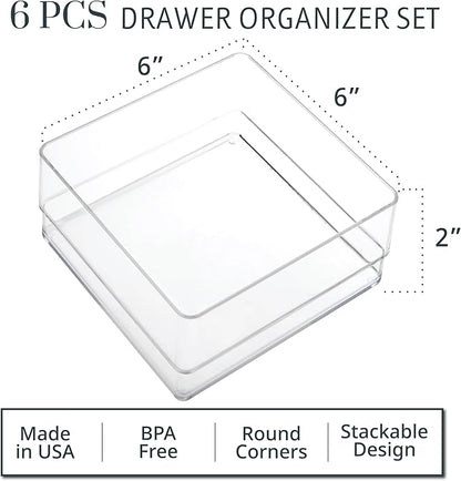 STORi SimpleSort 6-Piece Stackable Clear Drawer Organizer Set | 6" x 6" x 2" - Image 2