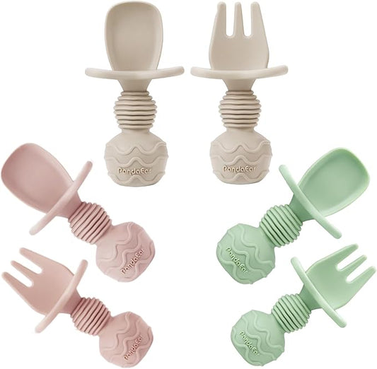 PandaEar 6 Pack Silicone Baby Spoons and Fork Feeding Set- Anti-Choke First by PandaEar