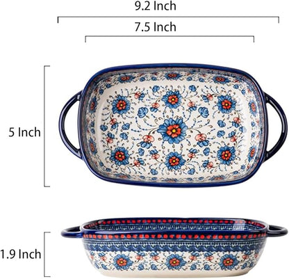 Blue and Orange Flower Vintage Style Ceramic Bakeware Casserole Dish Baking Pan - Image 2