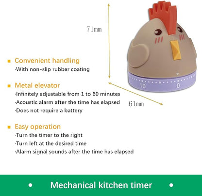 Mechanical Kitchen Timer, Cute Wind Up 60-Minute Manual Countdown - Image 2