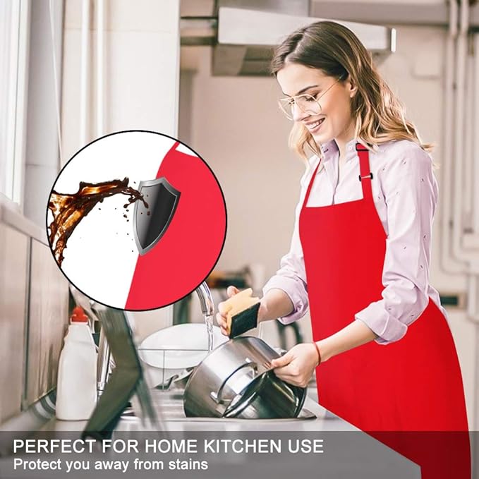 Jubatus 2 Pack Bib Aprons with 2 Pockets Cooking Chef Kitchen Apron - Image 3