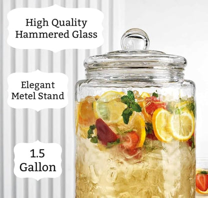 MosJos 3 Gallon Classic Hammered Glass Ice Cold Beverage Drink Dispenser - - Image 5