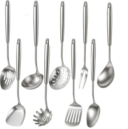 Newness 9 Pcs Cooking Utensils Set, 304 Stainless Steel Kitchen Utensils Set by NewnessFocusOnStainlessSteel