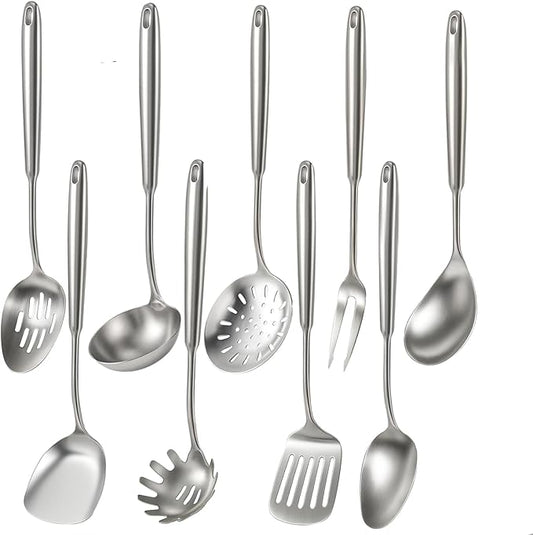 Newness 9 Pcs Cooking Utensils Set, 304 Stainless Steel Kitchen Utensils Set by NewnessFocusOnStainlessSteel